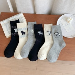 袜子女可爱卡通中筒袜四季通用款百搭田园风费尔岛潮流日系袜批发
