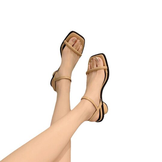 Fairy Style Simple Open Toe High Heels with Square Toe 2023 Summer New All-match Round Thick Heel Elegant Sandals