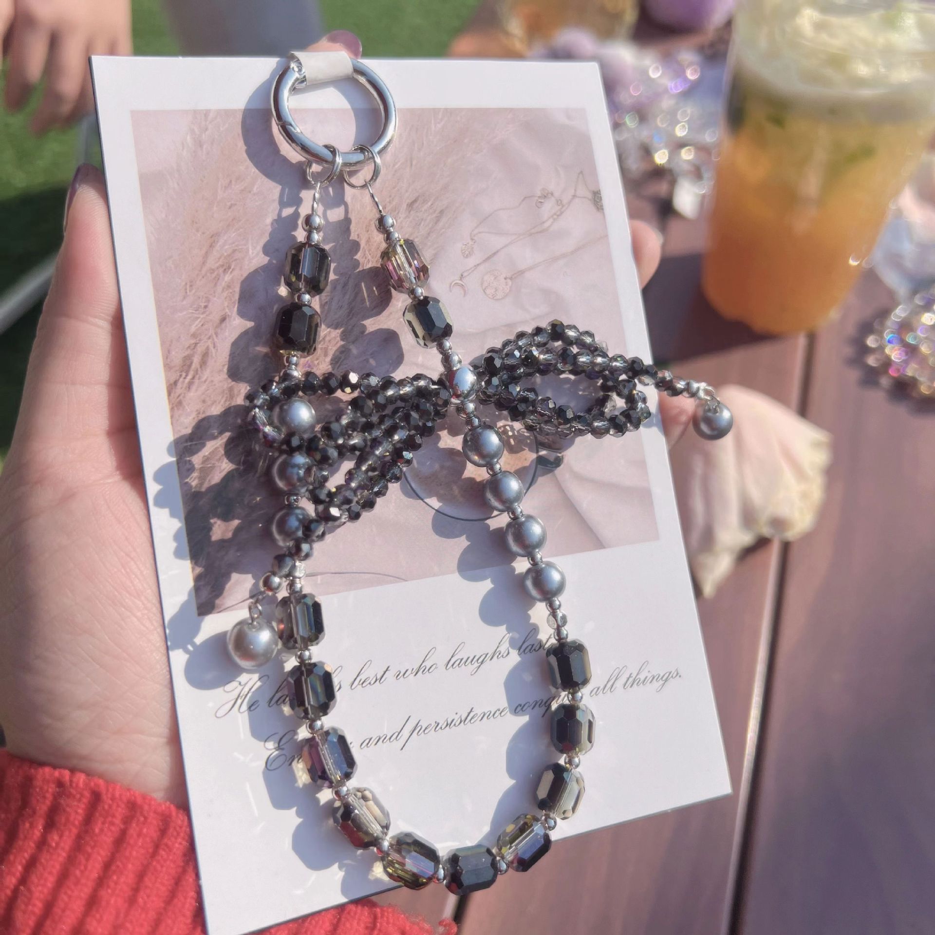 Lazo de perlas de lujo cadena de teléfono móvil cordón de teléfono móvil de alta gama cristal tridimensional corto exquisito cordón de muñeca ins