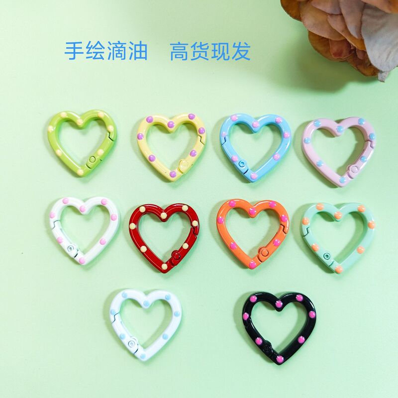 Color paint love spring buckle diy key chain candy color heart door buckle heart spring ring jewelry accessories Color paint love spring buckle diy key chain candy color heart door buckle heart spring ring jewelry accessories