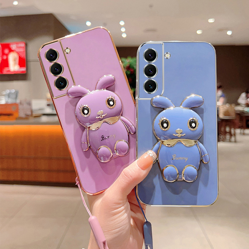 For Samsung S23Ultra phone case 6D plating A71 rabbit bracket NOTE20 anti-fall A52 protective cover 10