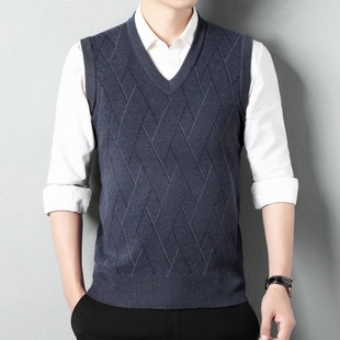 2024 Middle-aged and Elderly Men's Vest Sweater Vest Loose Waistcoat Grandpa's Vest Outer Wear Middle-aged Knitted Cardigan