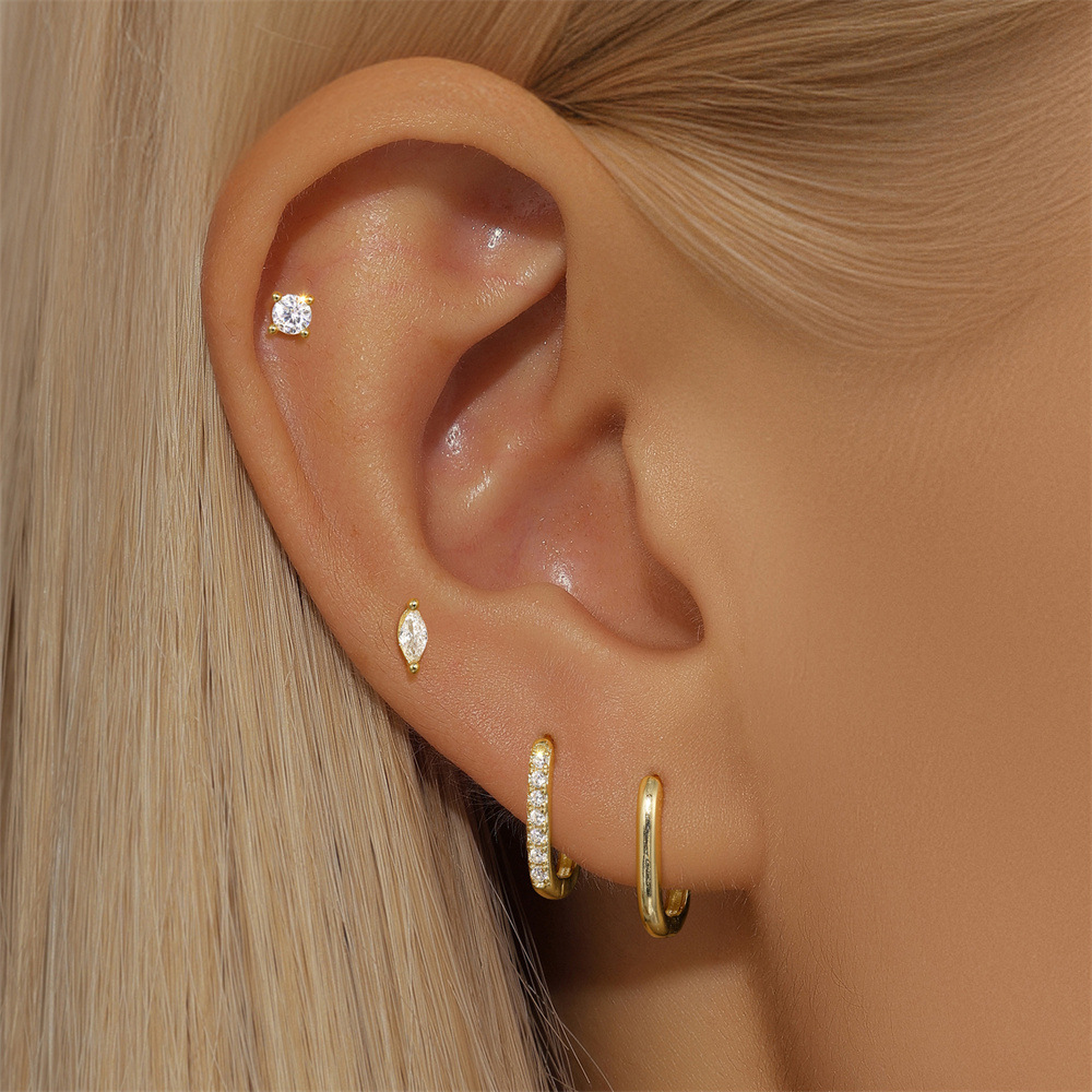Geometric Pattern 1 Set 925 Sterling Silver Zircon Geometric Earrings