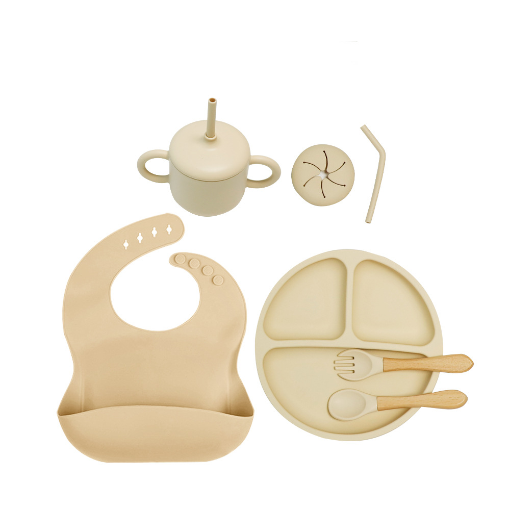  Set de vajilla infantil de silicona, 10 piezas, incluye plato, tazón, cubiertos y babero, ideal para bebés