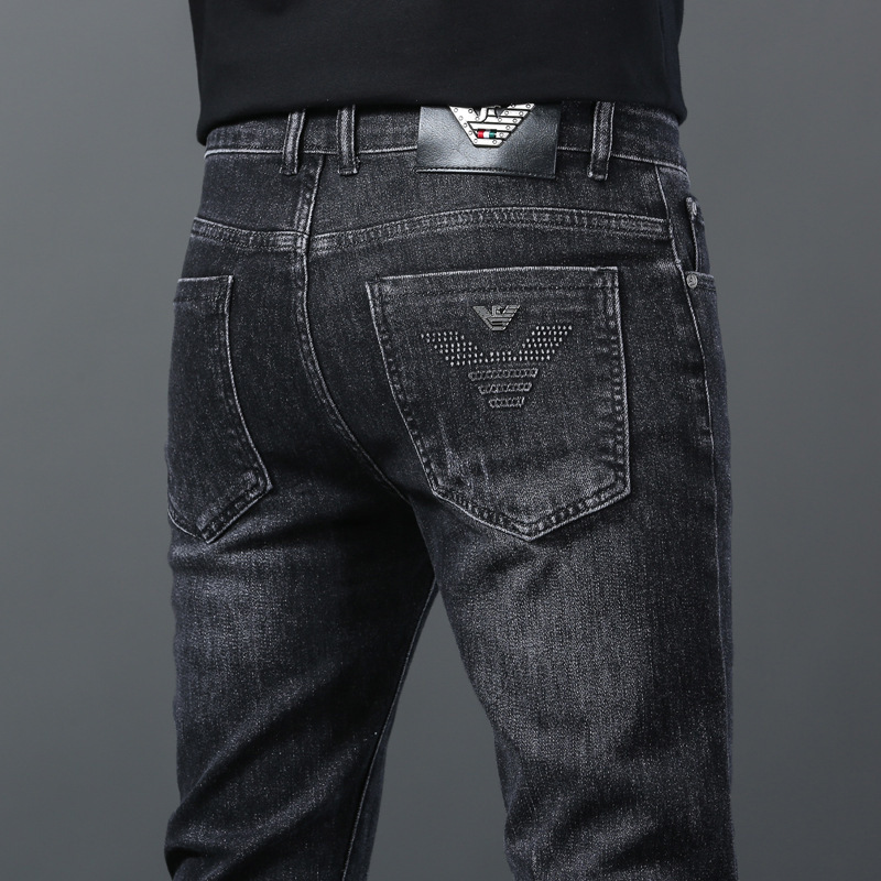 Light luxury jeans men's Korean version of spring and summer thin high-end slim straight elastic casual pants wholesale
