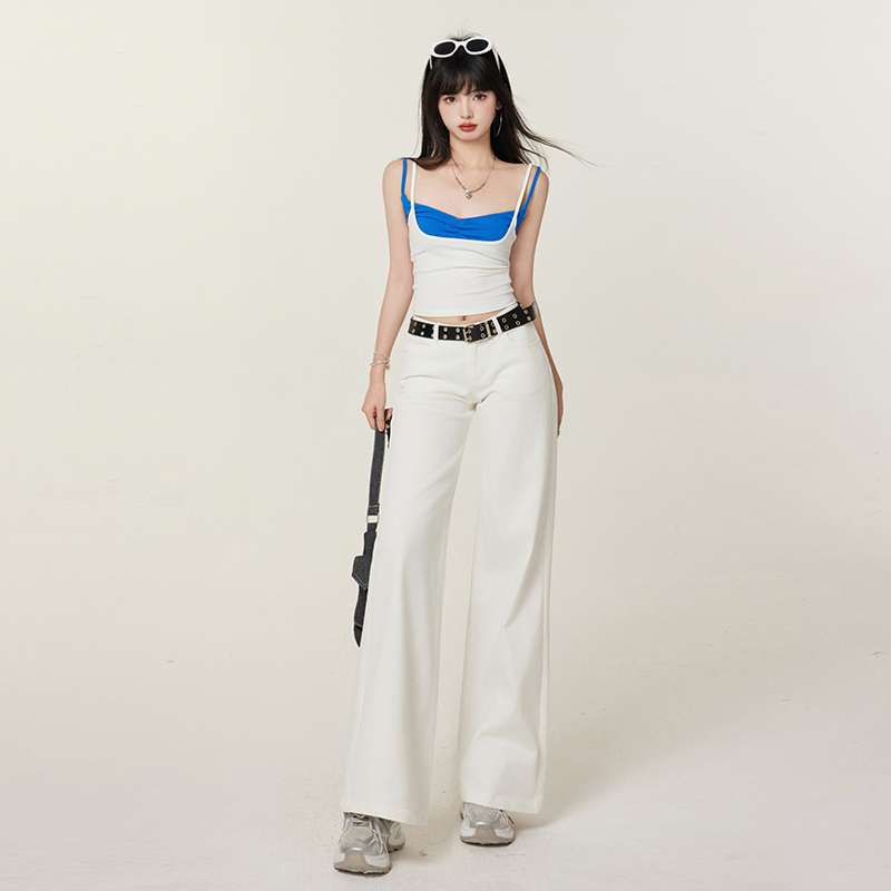 Wholesale Dropshipping Classic Low-Rise White Straight-Leg Stretch Jeans Slim Fit Straight Pants Long Trousers Extended Length