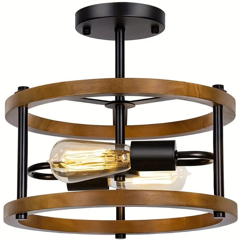 Amazon retro estilo industrial techo de madera maciza personalidad creativa sala de estar dormitorio pasillo luz de techo protector de ojos