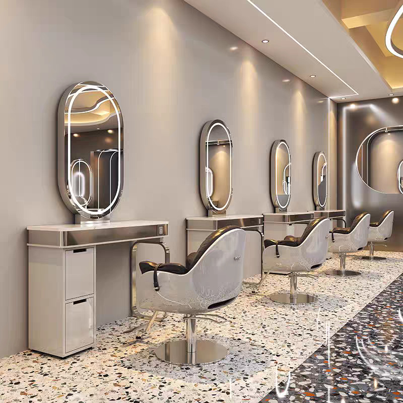 Barbería espejo salón de belleza especial lámpara espejo red salón de belleza rojo permeado cortador de cabello cabinet integrado tablero de espejo único y doble cara