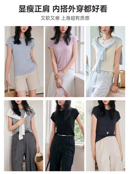 Summer woolen light and thin T-shirt with a round collar for leisure