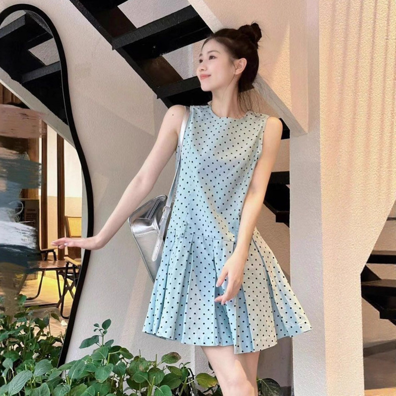 法式设计感无袖背心波点连衣裙子女夏季2025新款气质收腰绝美短裙|undefined