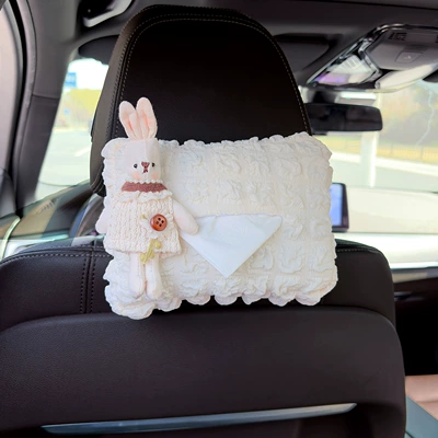 Car tissue box/set Rabbit Design, for Car Armrest - creamy-white-knit-dress-bunnypuff-tissue-box-cover
