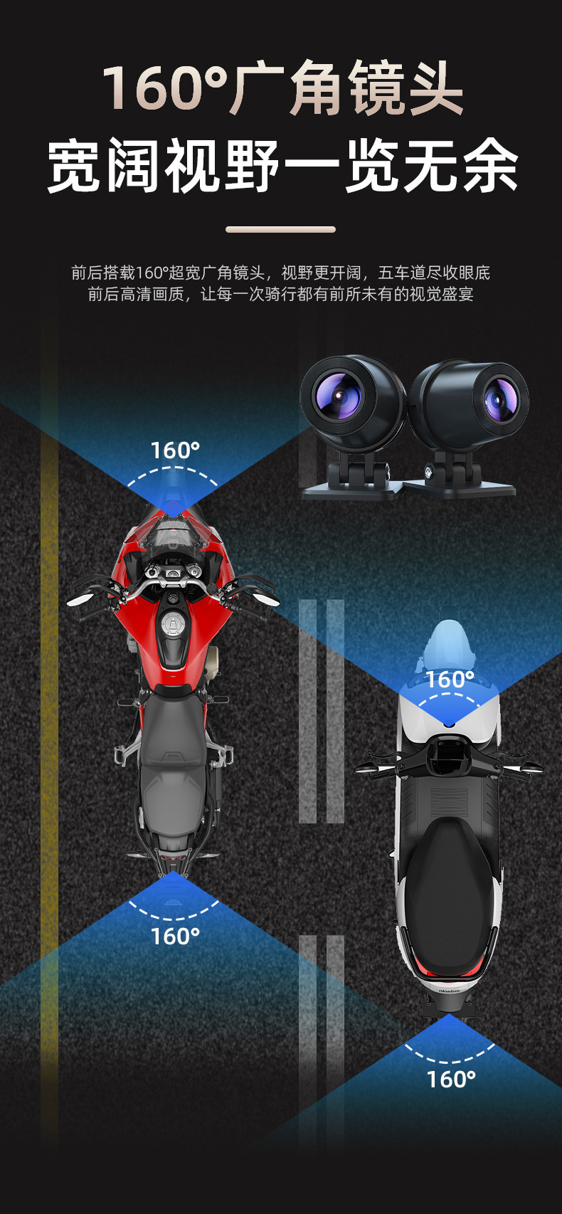Cross-Border Hot-Selling New Model Motorcycle Dashcam Without Screen, Dual 1080P, Anti-Shake, Waterproof, Wifi Connectivity, Linghan