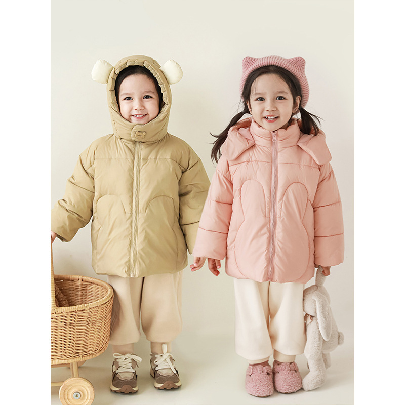 Qiuduo lindas lindo dibujos animados cálido algodón acolchado chaqueta 2024 invierno nuevos niños de estilo coreano Chaqueta de algodón acolchado bebé Chaqueta de algodón acolchado grueso