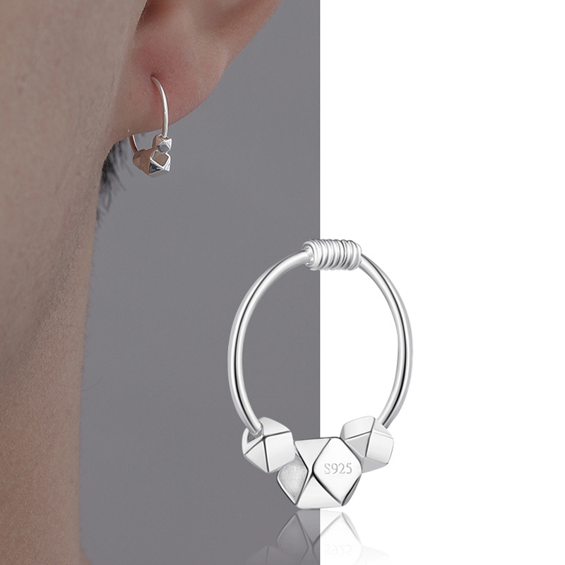 Broken Silver Earrings Men's TikTok Explosions Internet Popular Trendy People Broken Silver Several Two Ear Buckle Personalized All-match Small Square Ear Ring