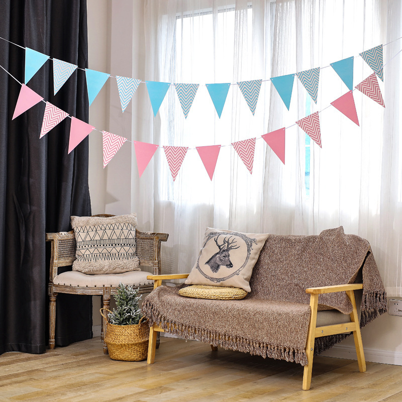 Bandera de triángulo ondulado estampado de oro decoración de cumpleaños banderas festivas decoraciones de fondo accesorios banderas de triángulo