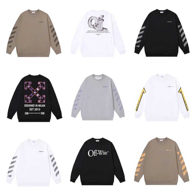 Off-White Pure Cotton Terry 400g Heavyweight Sweatshirt with Diagonal Stripe Print and Round Neck Off-White Pure Cotton Terry 400g Heavyweight Sweatshirt with Diagonal Stripe Print and Round Neck