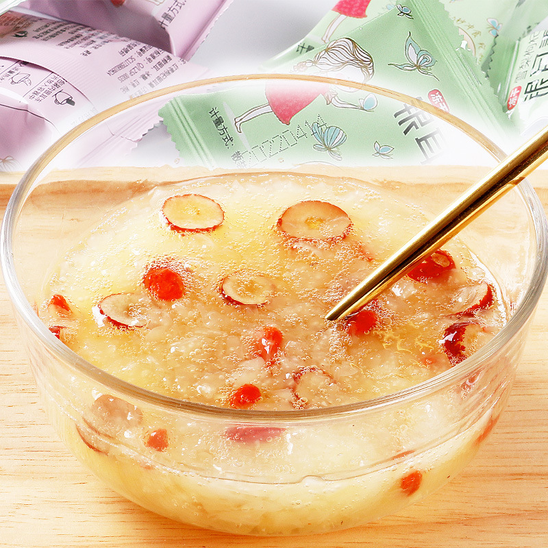 Instant Dissolve and Eat Instant Silver Ear Mushroom and Red Date Goji Berry Instant Nourishing Soup Disposable Packaging Wholesale