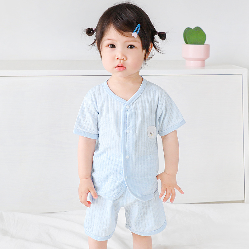 Traje de verano para bebés, algodón para niños, manga corta, ropa de verano delgada para niños y niñas, ropa de bebé dividida de dos piezas para niños pequeños