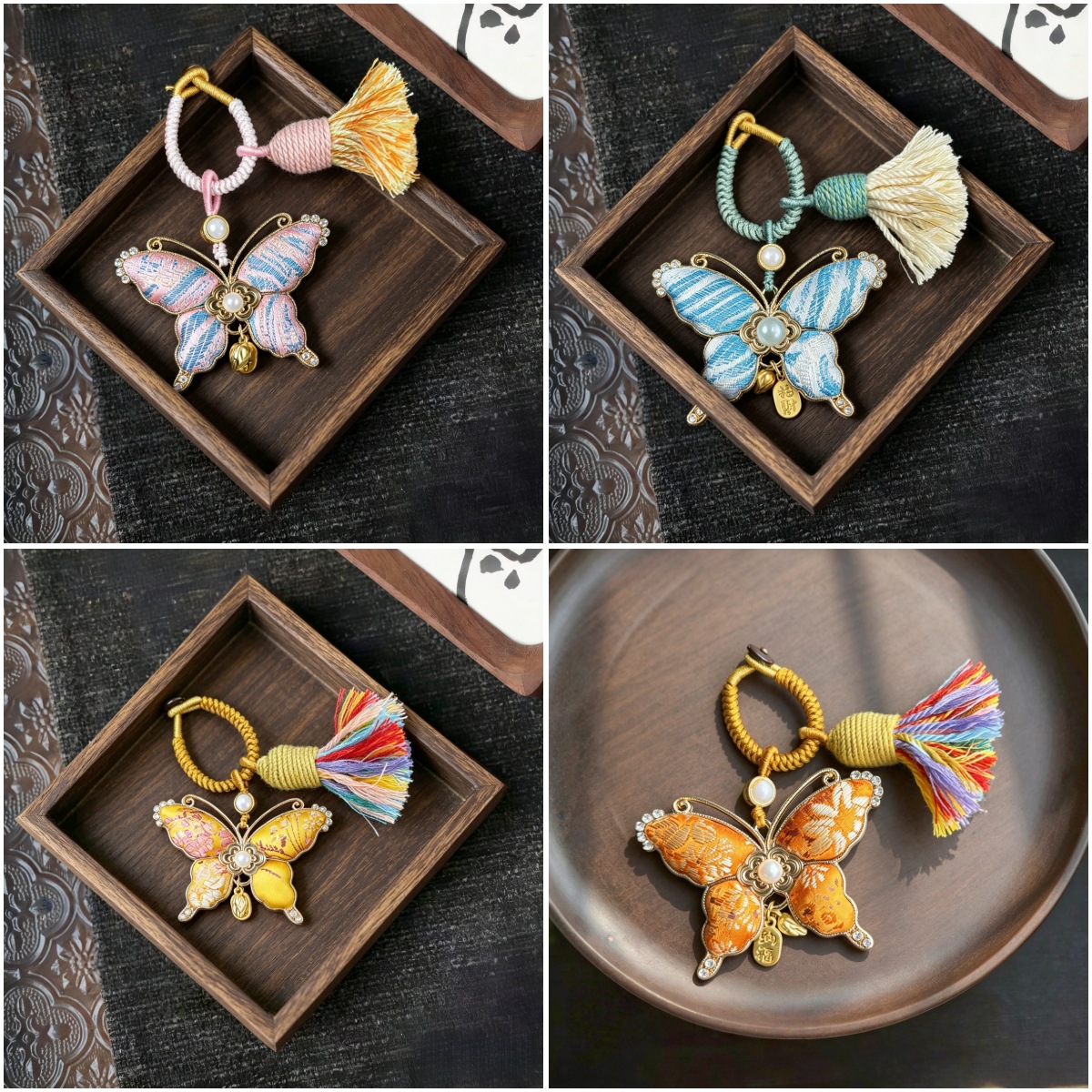 新中式手工蝴蝶挂件宋锦挂件挂件包挂车挂流苏古风饰品小马新年
