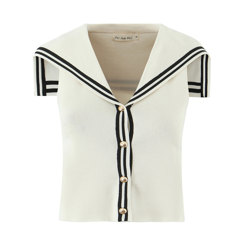 2025 New Summer Fashion Slim College Style Navy Collar Contrasting Color Versatile Knitted Vest S22581