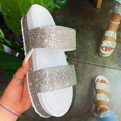 Women's Summer New Thick Sole Colorful Diamond One-Strap Beach Slippers Fashion Casual Cool Slippers for Overseas Trade