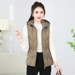 [Source Factory] New Temperament Vest Down Cotton Women's Short Slim Fit Vest Hooded plus size for Fall/Winter 2024