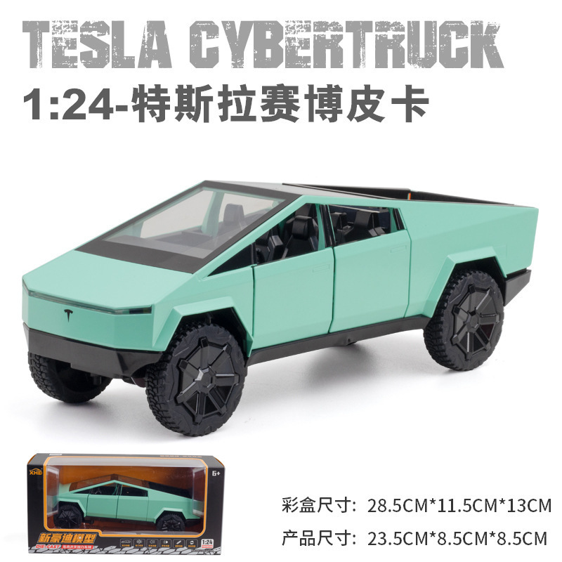 Nuevo modelo de coche de aleación haodi 1:24 nueva energía Tesla pickup camión tire detrás con sonido y luz niño juguete coche Decoración