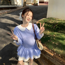 实拍2025夏季设计感小众甜美穿搭减龄娃娃领衬衫+蕾丝拼接蛋糕裙