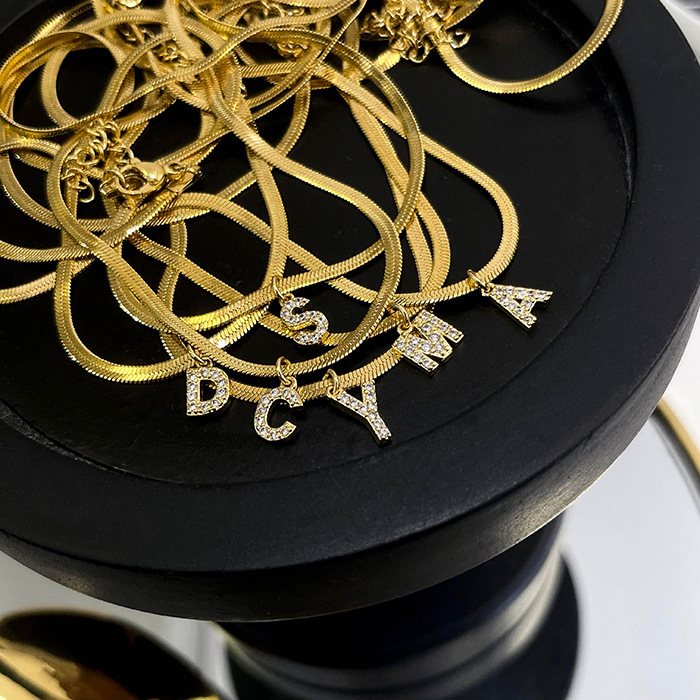 Fashion Letter Titanium Steel Inlay Zircon Pendant Necklace 1 Piece