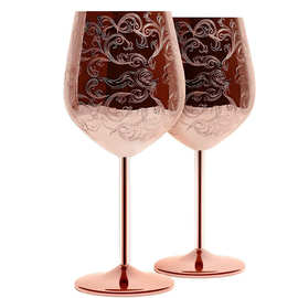 18盎司不锈钢酒杯镀黑，金色，蚀刻红酒杯雕刻，皇家风格的高脚杯