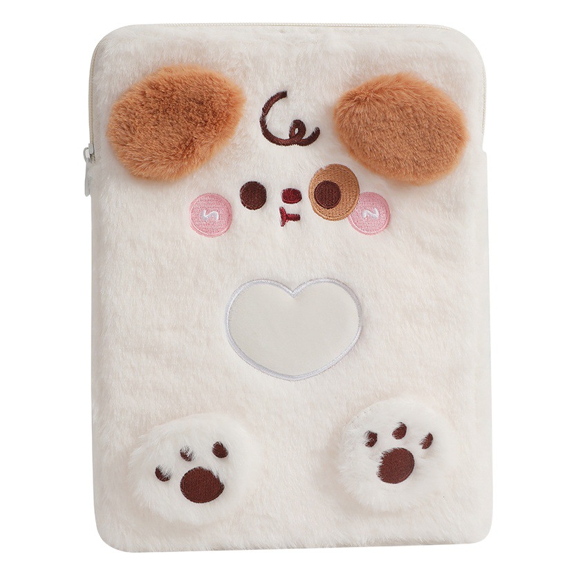 Hisocute dibujos animados tableta bolsa de peluche chica lindo perro iPad liner bolsa 11 pulgadas tableta bolsa de almacenamiento