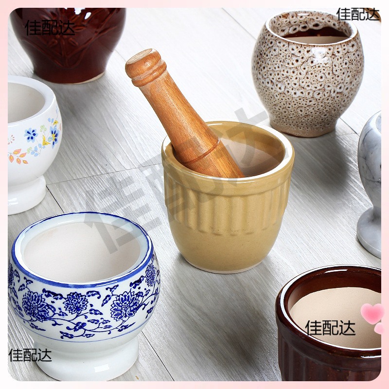 ☆ Traditional Ceramic Garlic Mortar for Home Use, Coarse Pottery Garlic Crusher, Ceramic Garlic Jar for Crushing Garlic
