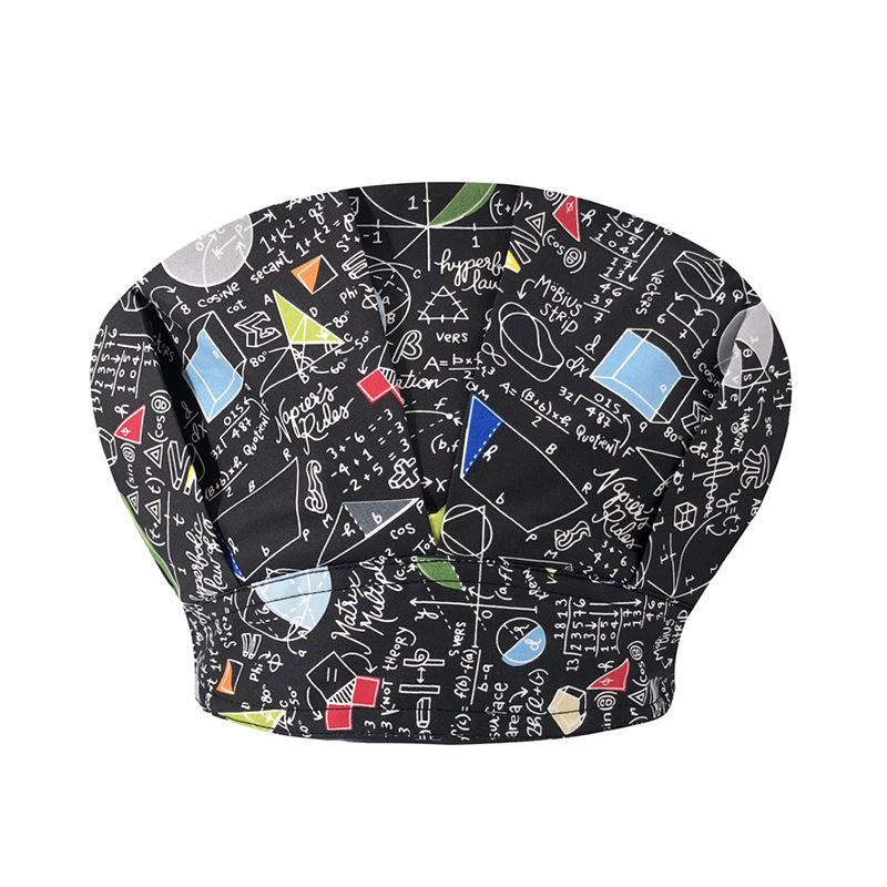 Sombrero de enfermera mujer chef cocinando cocina a prueba de aceite a prueba de humo pérdida de cabello sombrero esponjoso sombrero impreso puntera sombrero de trabajo ajuste elástico