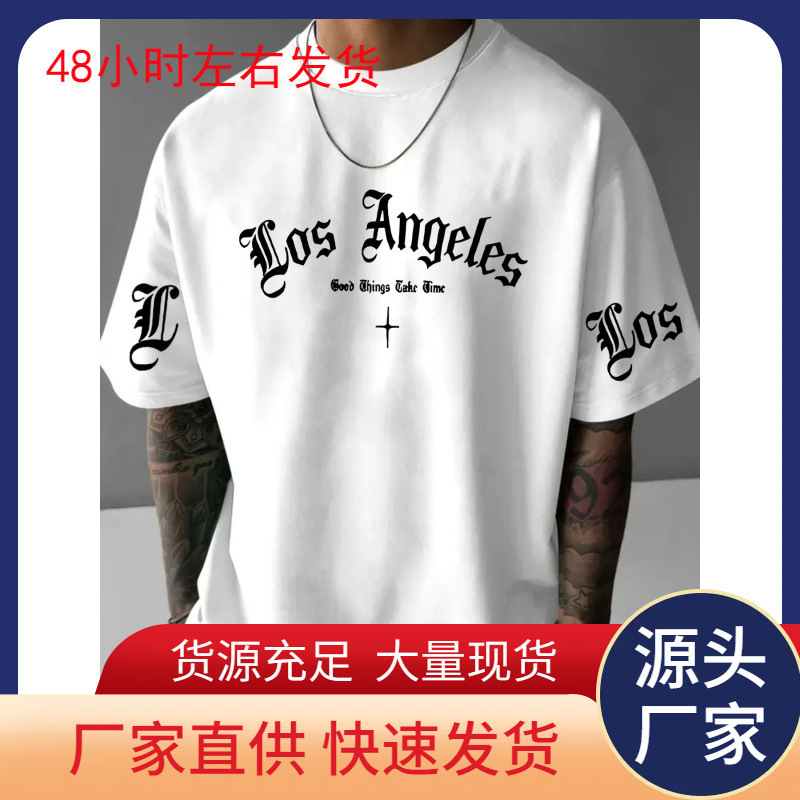 [European Size Cotton t] Summer Los Angeles Printed Casual Graphic T-Shirt Short-Sleeved Sports Women's T-Shirt Daily Wear Summer