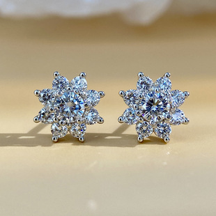 Sunflower Earrings S925 Sterling Silver Round Full-Encrusted Non-Fading Exaggerated Versatile High-End Moissanite Earrings Tk Cross-Border