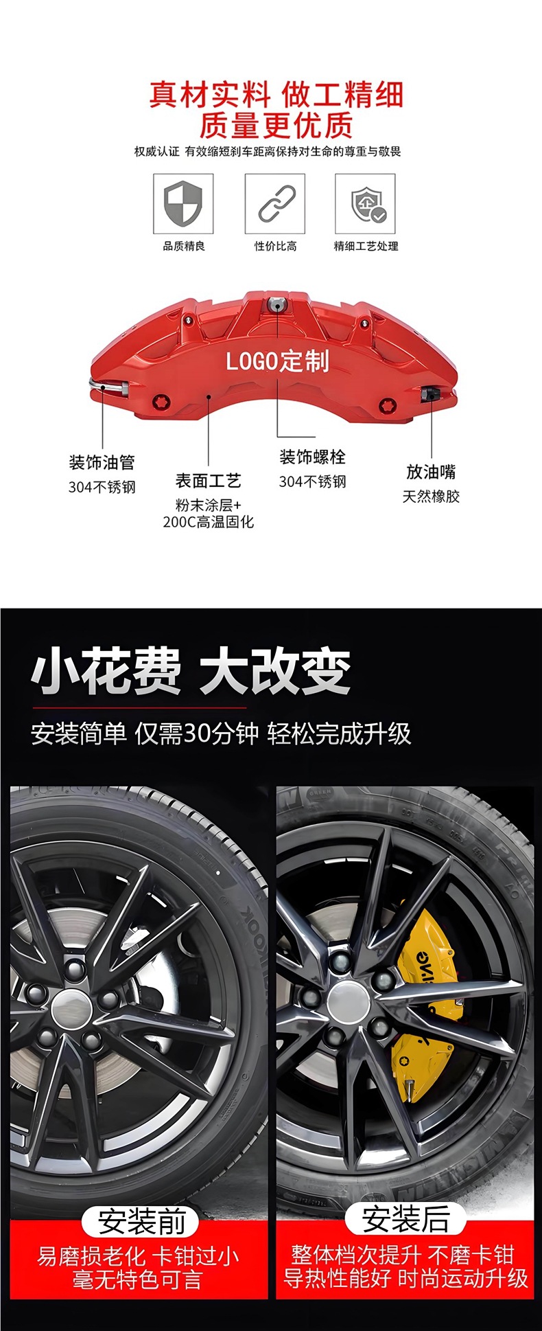 Audi Caliper Cover for A3/A4L/A5/A6L/Q3/Q5/Q5L/Q7, Custom-Made Aluminum Alloy Caliper Cover Modification