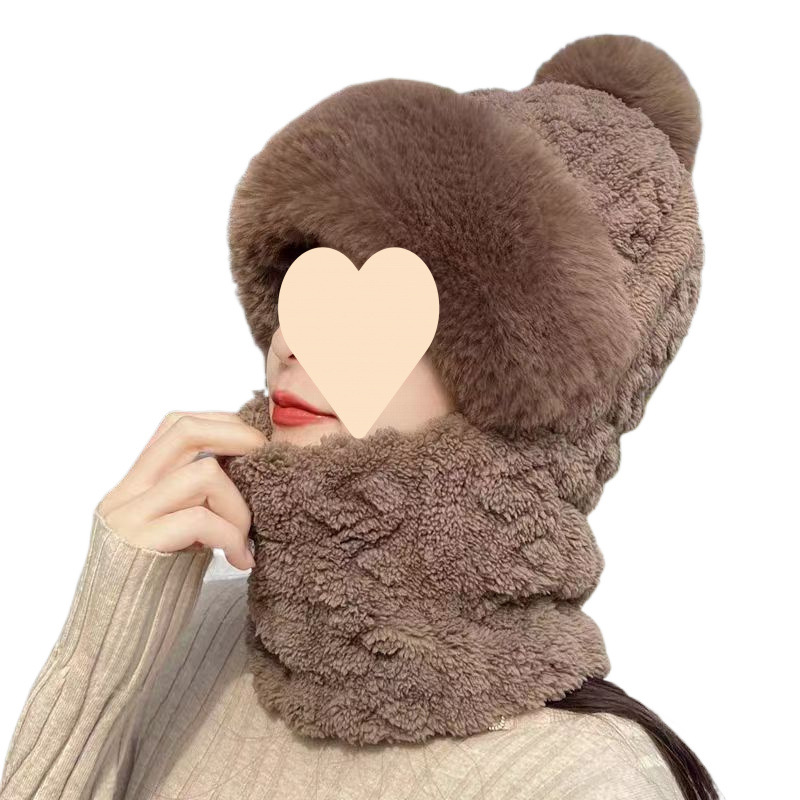 (2개) 여성용 귀여운 모피 볼 모자 겨울 플러스 벨벳 따뜻한 귀 보호 사이클링 추위 및 바람 방지 토끼 모피 학생 풀오버 울 모자