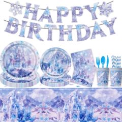 亚马逊擦边冰雪公主主题生日派对用品一次性桌布纸盘餐具横幅布置