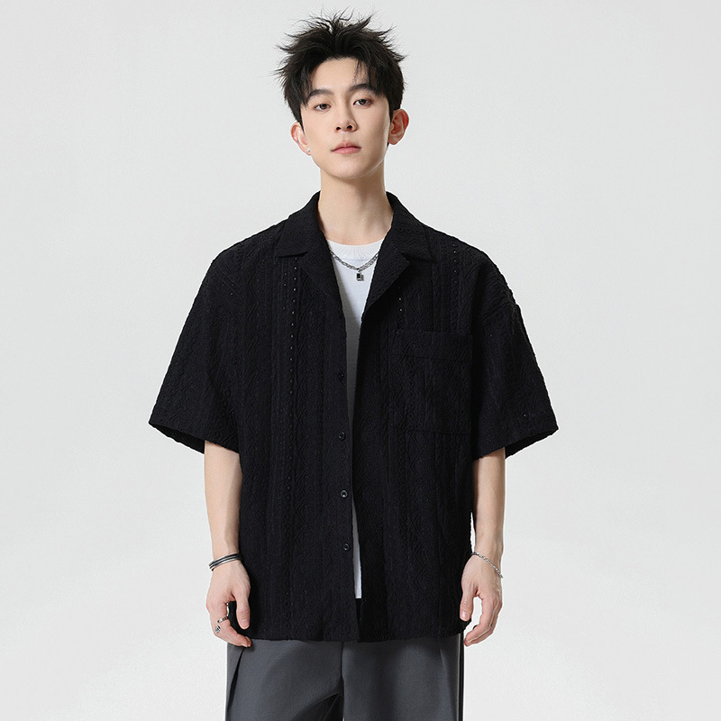 Summer Ice-Feel Breathable Gourd Ripple Mesh Shirt, Light Luxury Old Money Style Cuban Collar Shirt, Trendy Men's Top