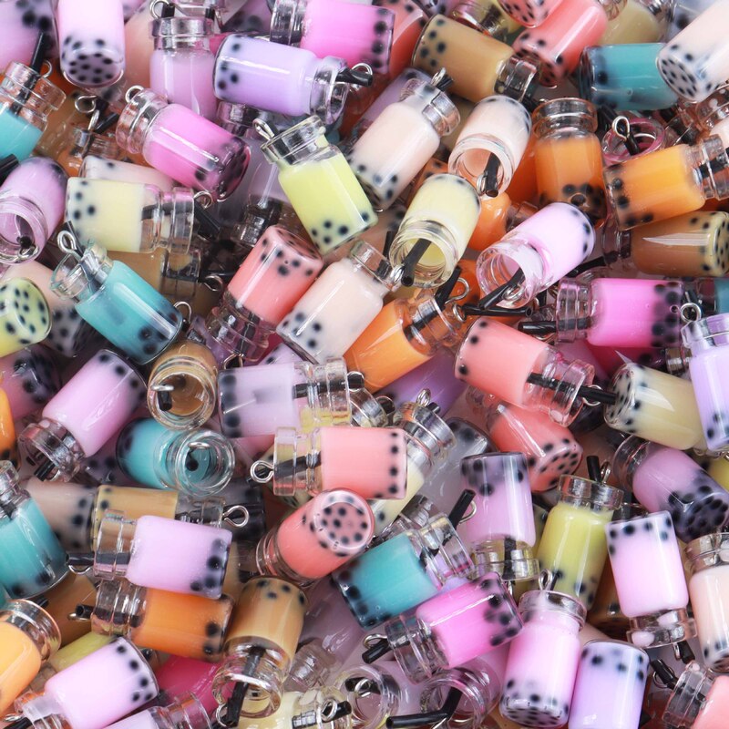 Simulation DIY Food Toy Stereo Pearl Milk Tea Cup Mobile Phone Case Cream Glue Earrings Keychain Personalized Creative Pendant