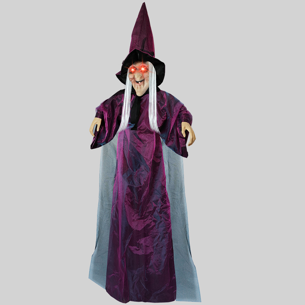Colgante de Bruja Fantasma Morado, Activado por Voz, Brillante, que Grita, para Escape Room, Decoración de Halloween, Casa Encantada