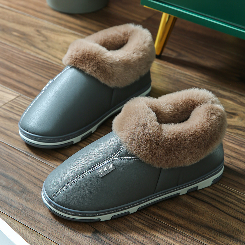 2021新款PU皮毛口棉鞋冬季室內包跟月子鞋加絨厚底保暖居家毛拖鞋
