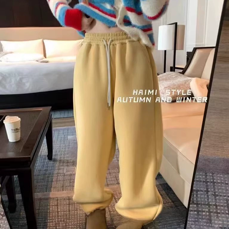 Solid design warm trousers, elastic waist