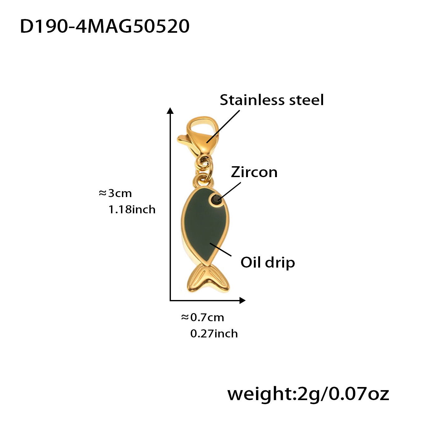 D190-4 황금 물고기 에나멜 펜던트 1개