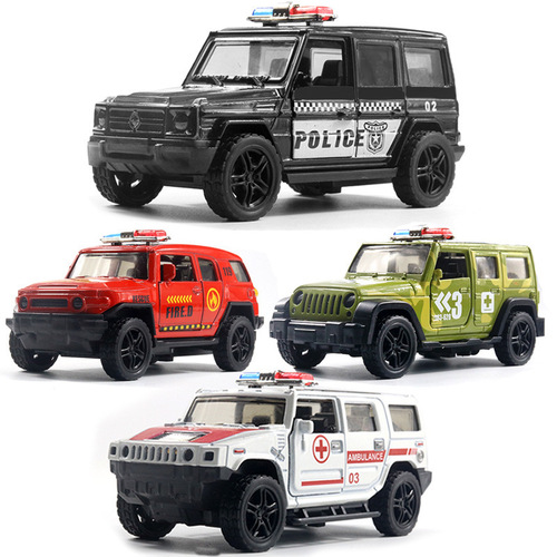 1:36 Ben Alloy Off-Road Police Car Model Male Open Door Pull Back Jeep Toy Car Cake Ornament Decoration