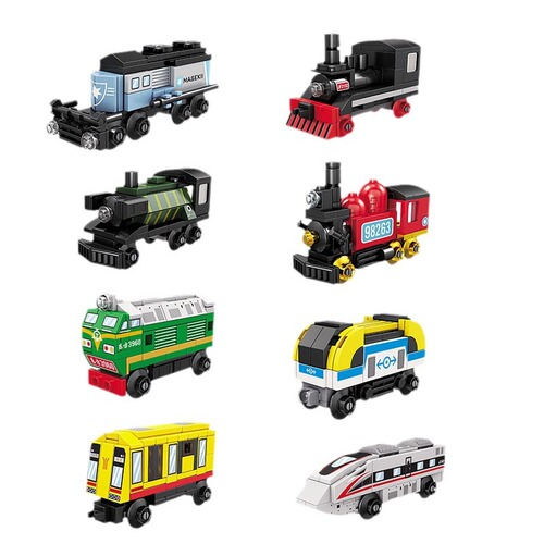 OpenMind 98263 City Train 8-Piece Child Assembly Spring-Loaded Toy Building Blocks Model for Boys, Educational Building Set Gift