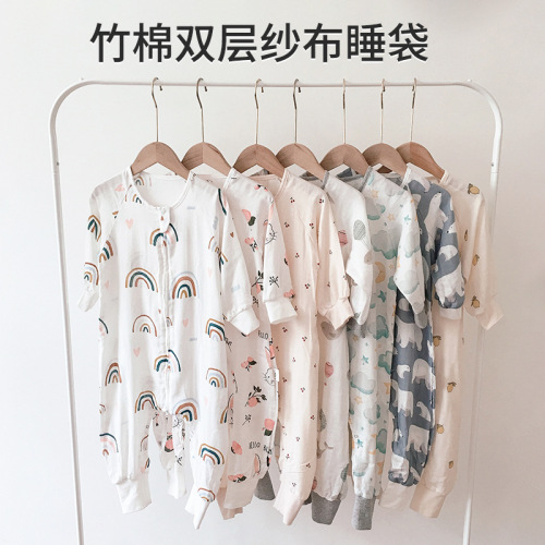 Summer Double Layer Bamboo Cotton Split Leg Sleeping Bag Infant Sleeping Bag Onesie Children's Sleeping Bag