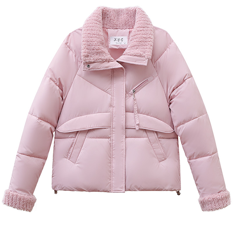 Cordero gran solapa extranjera ropa de algodón plumón ropa de invierno de mujer nueva chaqueta de algodón corta suelta de tamaño grande grueso abrigo