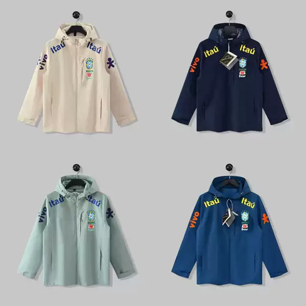 Brazilian Football Windbreaker, Flying Man Version Hooded Windproof and Waterproof Jacket, Sports Windbreaker Cross-Border Supply