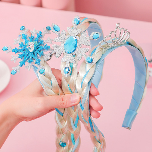 Frozen Elsa Princess Children's Hairband Headband Crown Baby Girl Wig Long Braid Headband Rhinestone Manufacturer